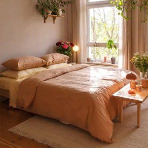 Bed Threads 100% French Flax Linen Duvet Cover in Terracotta queen size
